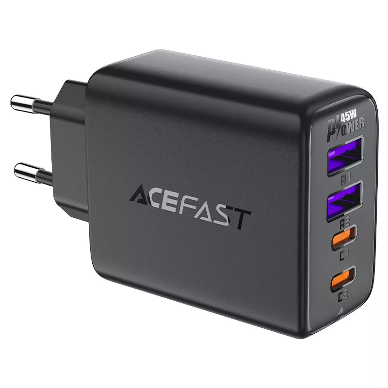 

Сетевое зарядное устройство Acefast A61 45 Вт, 2xUSB, EU, 2xUSB type-C, Quick Charge, PD, черный (AF-A61-BK), A61