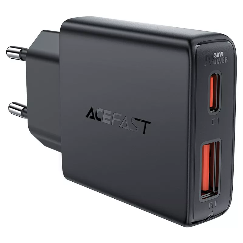 

Сетевое зарядное устройство Acefast A69 30 Вт, USB, EU, USB type-C, Quick Charge, PD, черный (AF-A69-BK), A69