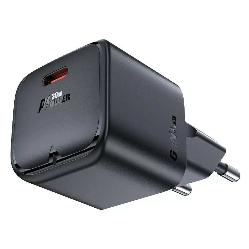 Сетевое зарядное устройство Acefast A77 mini 30 Вт, EU, USB type-C, Quick Charge, PD, черный (AF-A77-BK) - фото 1