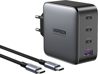 

Сетевое зарядное устройство UGREEN CD226 100 Вт, 3xUSB, USB type-C, Quick Charge, PD, серый (90575), кабель USB Type C, CD226