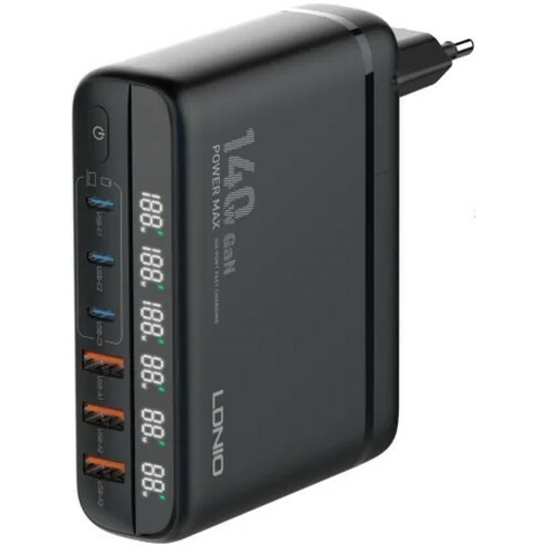 

Сетевое зарядное устройство LDNIO A6140C 140 Вт, 3xUSB, EU, 3xUSB type-C, Quick Charge, PD, черный (LD_C3472), A6140C