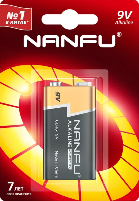 Батарея Nanfu крона (6LR61/6LF22/1604A/6F22), 9V, 1 шт