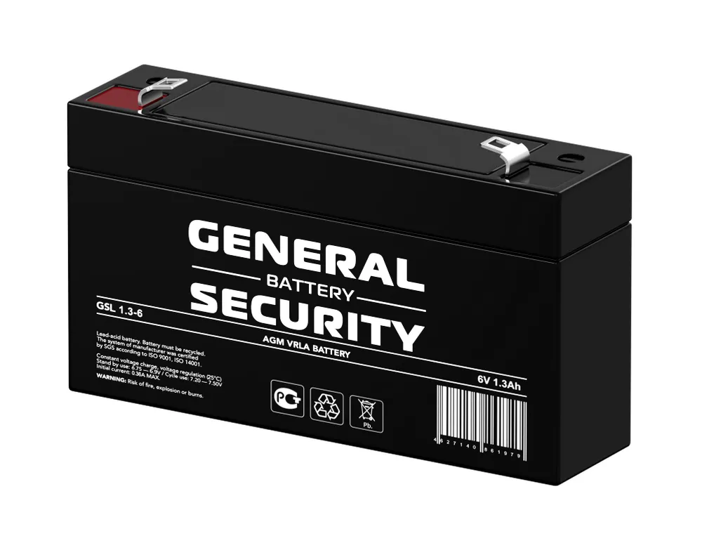 Аккумуляторная батарея для ИБП General Security GSL1.3-6, 6V, 1.3Ah (GSL1.3-6), цвет черный