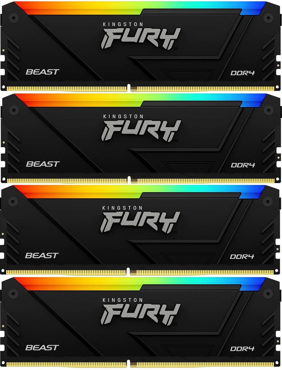 Комплект памяти DDR4 DIMM 32Gb (4x8Gb), 3600MHz, CL17, 1.35V, Kingston, FURY Beast Black RGB XMP (KF436C17BB2AK4/32) Retail