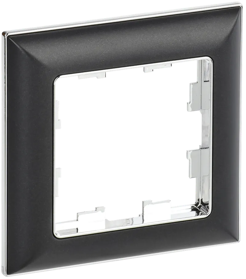Рамка IEK BRITE РУ-1-Бр, горизонтальная и вертикальная, 1-пост, хром/черный (BR-M12-12-2-K23), цвет хром/черный - фото 1