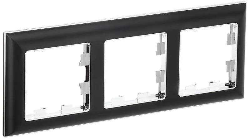 Рамка IEK BRITE РУ-3-Бр, горизонтальная и вертикальная, 3-поста, хром/черный (BR-M32-12-2-K23), цвет хром/черный