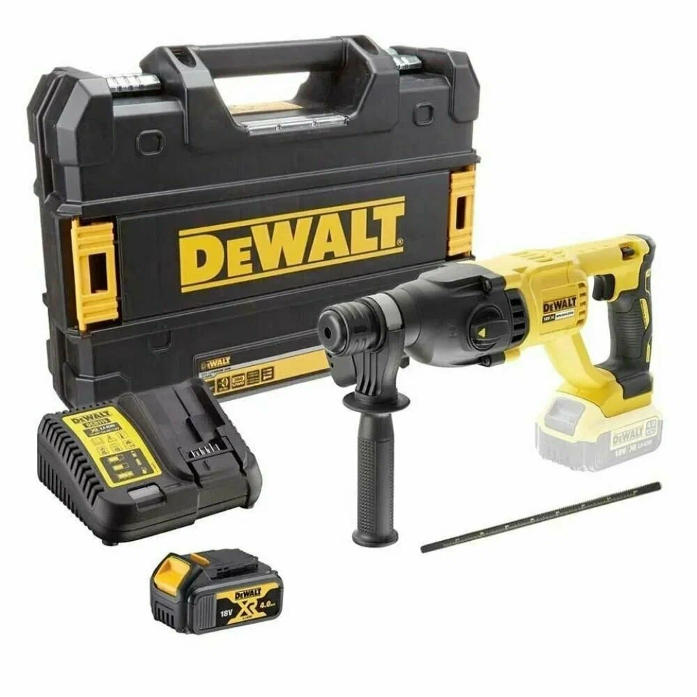 Перфоратор DeWALT DCH133M1-QW, аккумуляторный, SDS-Plus, 2.6 Дж, 1550 об/мин, 5680 уд/мин, 18V, 4 А·ч, Li-Ion, один акб, пластиковый кейс, 2.3 кг (DCH133M1-QW)