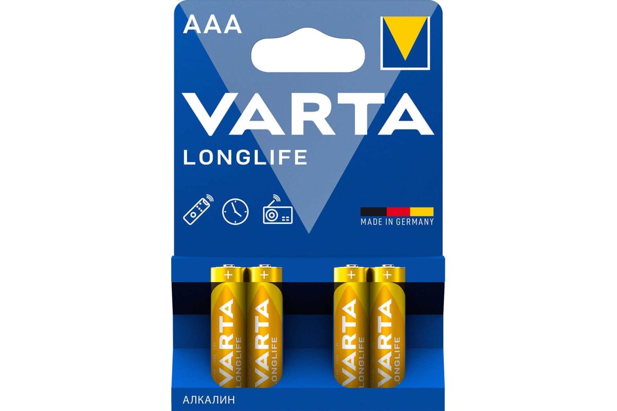 Батарея Varta Longlife, AAA (LR03), 1.5V, 4 шт. (4103101414)