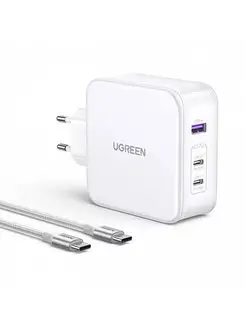 Сетевое зарядное устройство UGREEN CD289 140 Вт, USB, 2xUSB type-C, Quick Charge, PD, 5А, белый (15339), кабель USB Type C