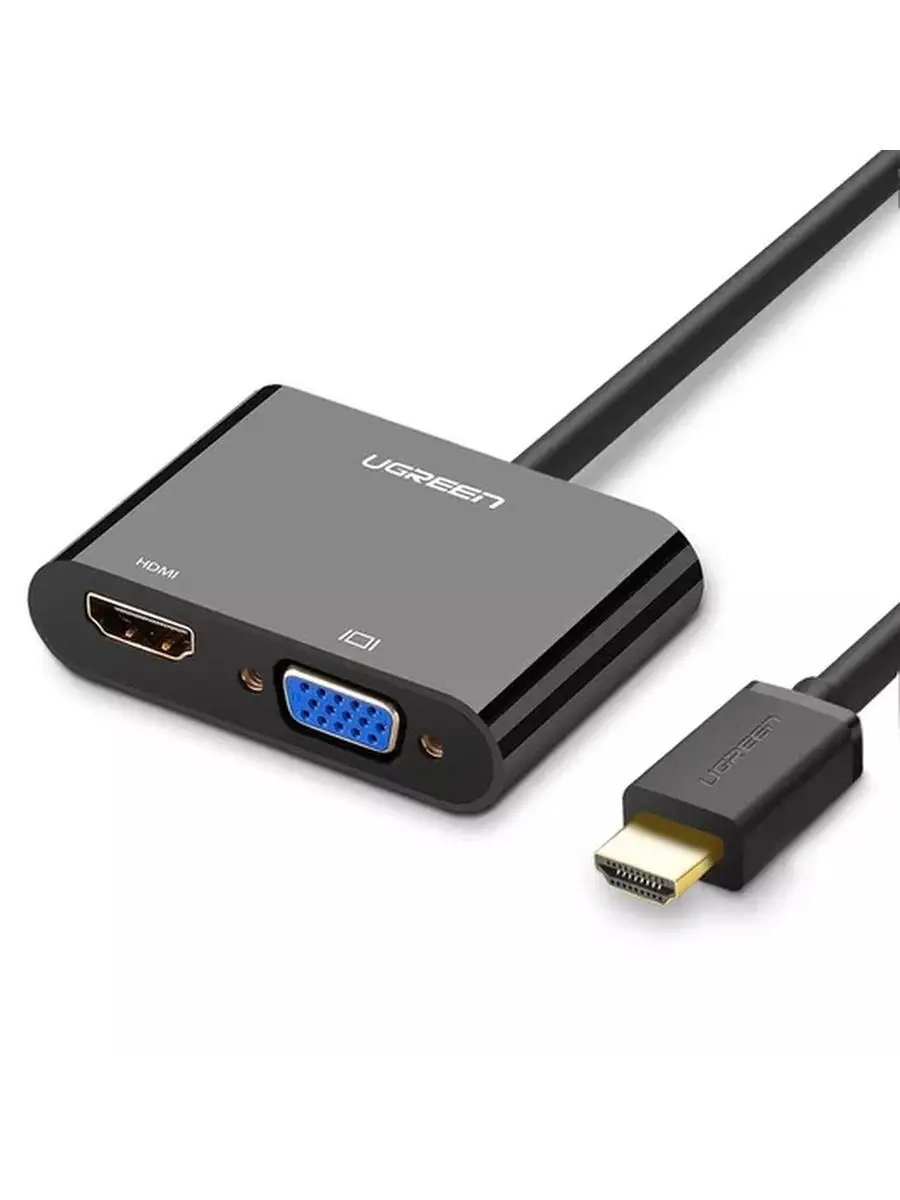 Конвертер UGREEN CM101, HDMI(19M)-HDMI(19F)/VGA(15F)/jack 3.5 mm(f), черный (40744)