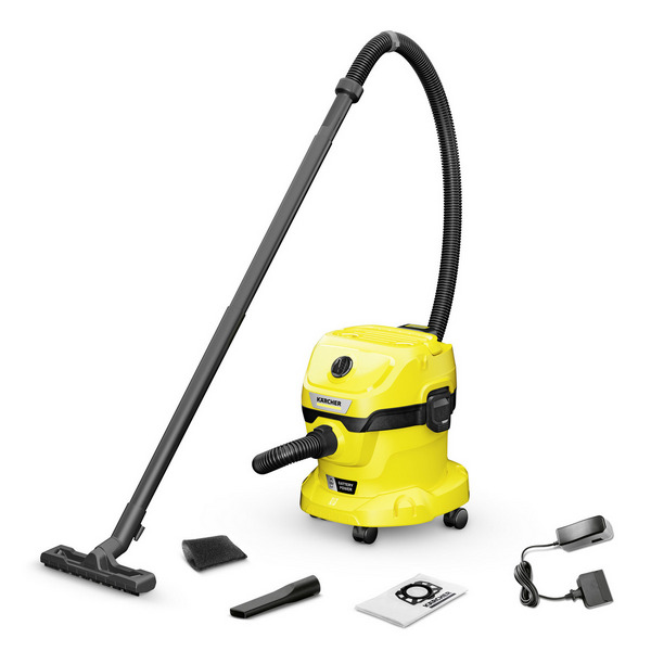 

Строительный пылесос KARCHER WD 2-18 Battery Set, аккумуляторный, 225 Вт, сухая, влажная уборка, объем пылесборника 12 л, контейнер/фильтр-мешок, диаметр шланга 3.5 см, длина шланга 2.2 м, 3.43 кг (1.628-501.0), WD 2-18 Battery Set