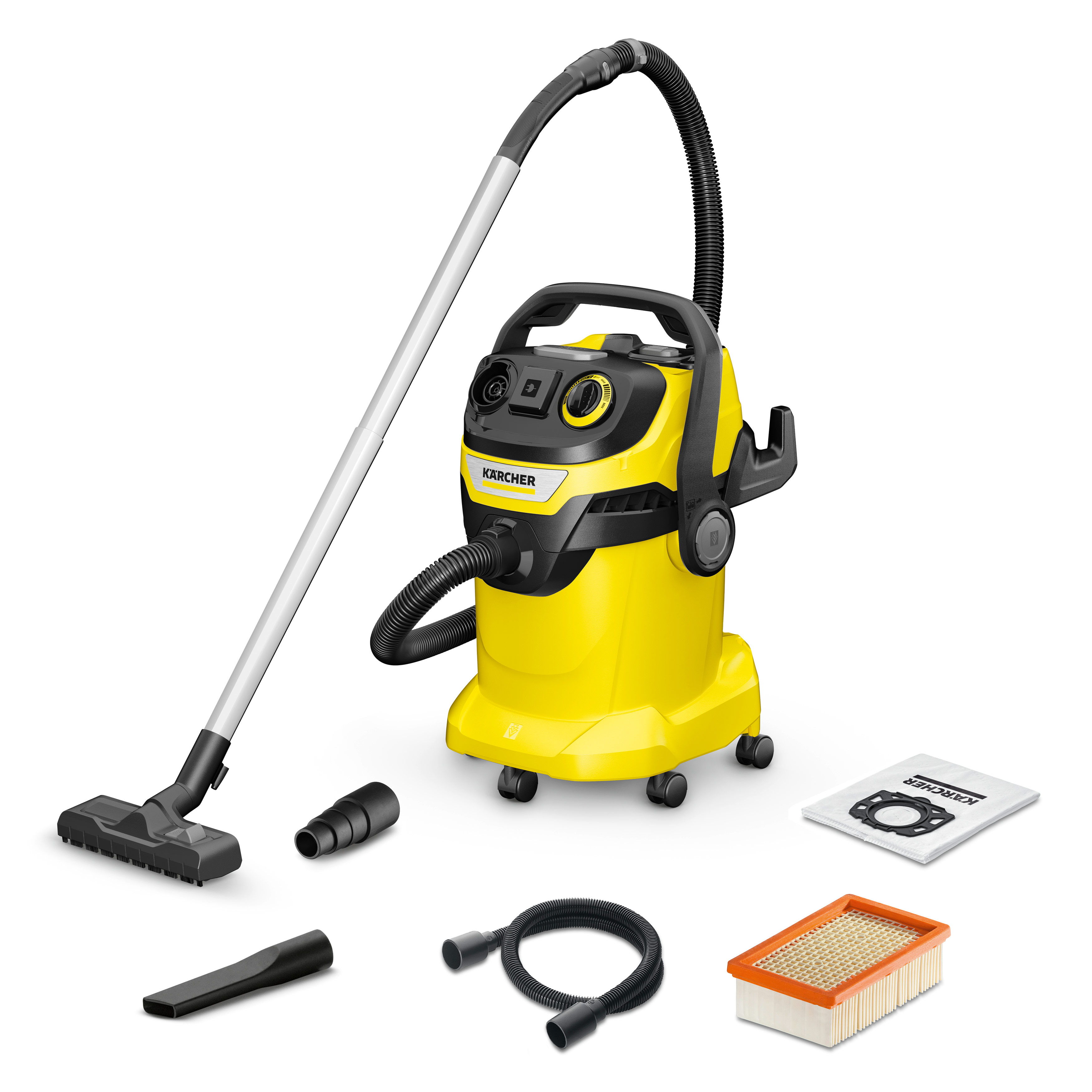 Строительный пылесос KARCHER WD 6 P V-25/8/22/T, сетевой, 1.3 кВт, сухая, влажная уборка, объем пылесборника 25 л, контейнер/фильтр-мешок, диаметр шланга 3.5 см, длина шланга 2.2 м, встроенная розетка, 8.9 кг (1.628-313.0)