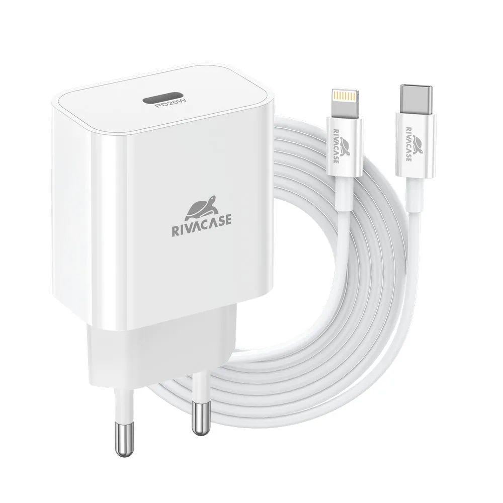 

Сетевое зарядное устройство RivaCase PS4101 WD5 20 Вт, EU, USB type-C, Quick Charge, PD, белый (4260709013169), кабель Lightning/Type-C, PS4101 WD5