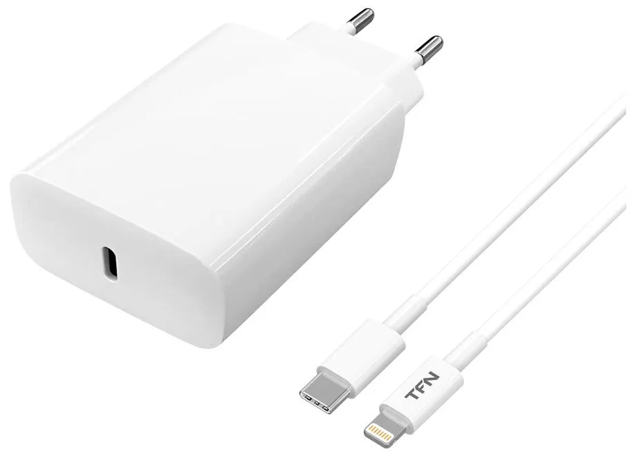 

Сетевое зарядное устройство TFN 20 Вт, EU, USB type-C, PD, белый (TFN-WC15), кабель Lightning/Type-C