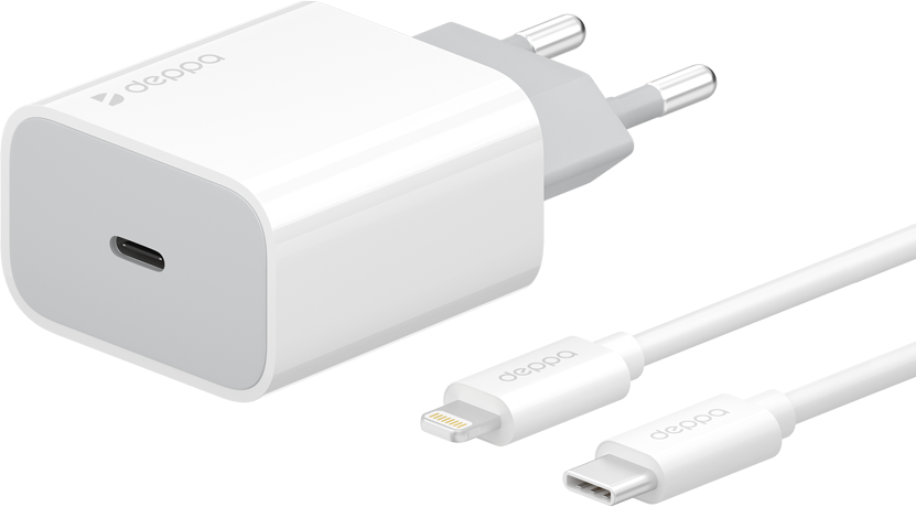 

Сетевое зарядное устройство Deppa 18 Вт, EU, USB type-C, Quick Charge, PD, белый (11392), кабель Lightning/Type-C