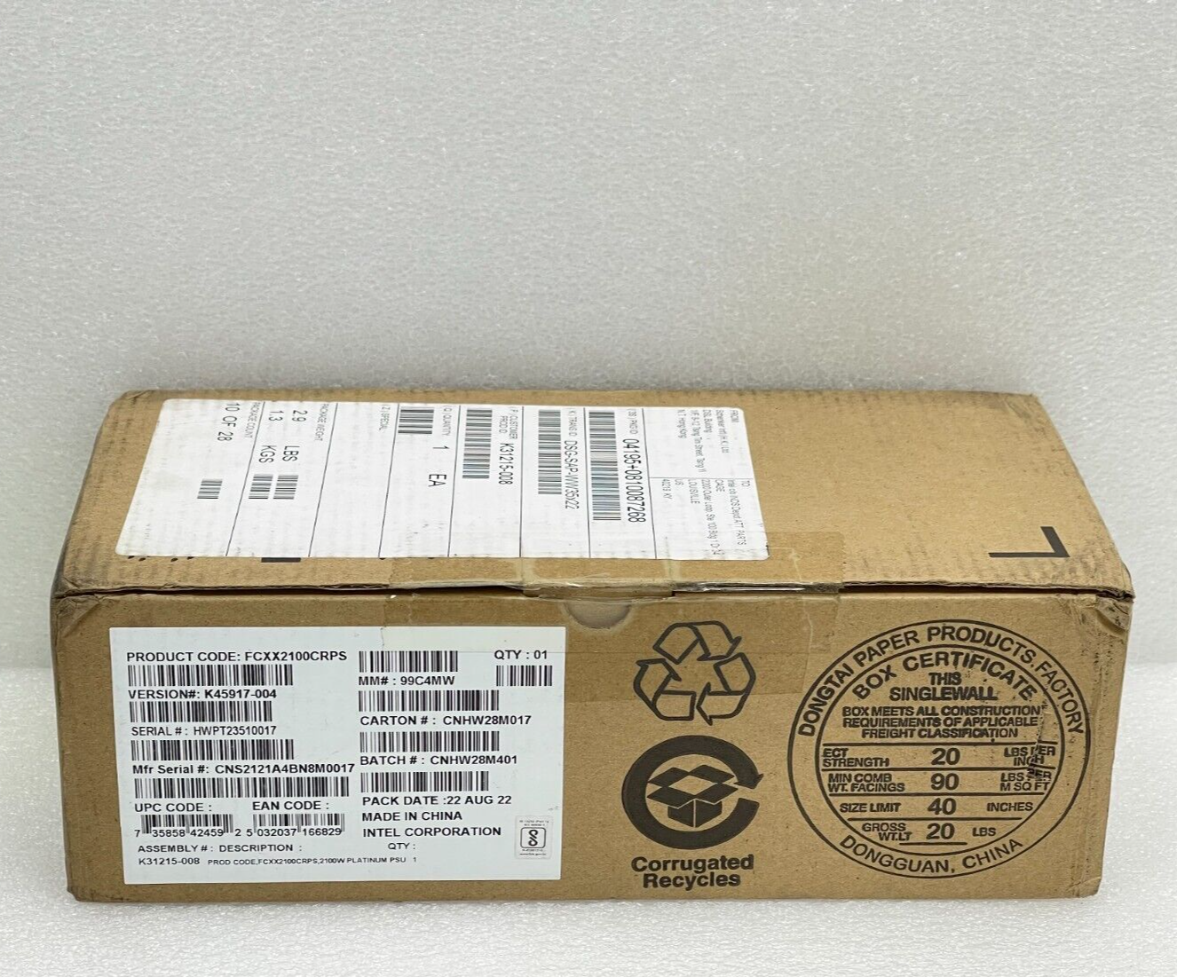

Блок питания Intel Common Redundant Power Supply, 2U, 2.1 кВт, 80 Plus Platinum (FCXX2100CRPS), Common Redundant Power Supply