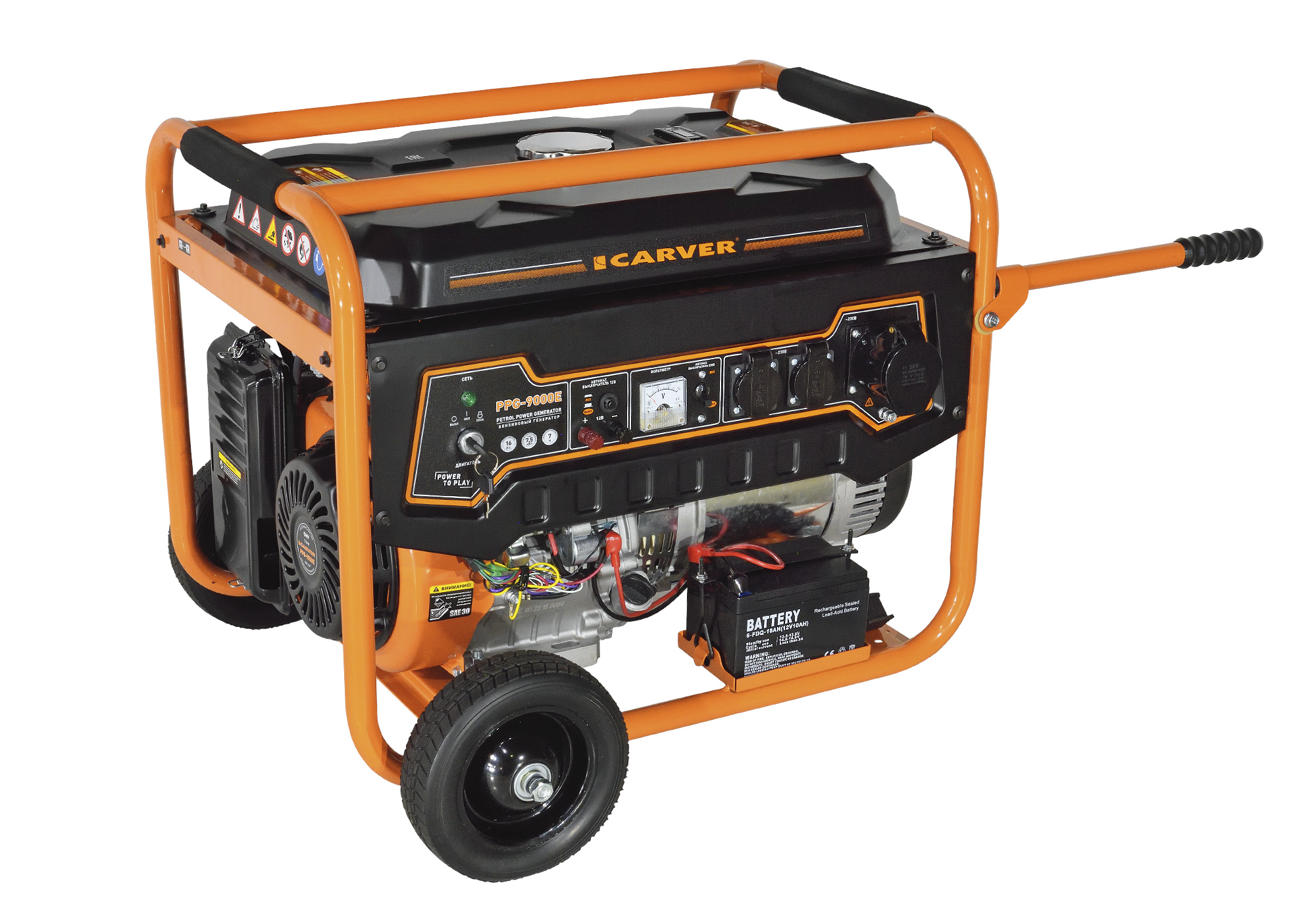 

Электрогенератор Carver PPG-9000E, однофазный, асинхронный, бензиновый, 16 л.с., 7.5 кВт, 2xEURO 16A + 1x220В 32A (01.020.00040), PPG-9000E