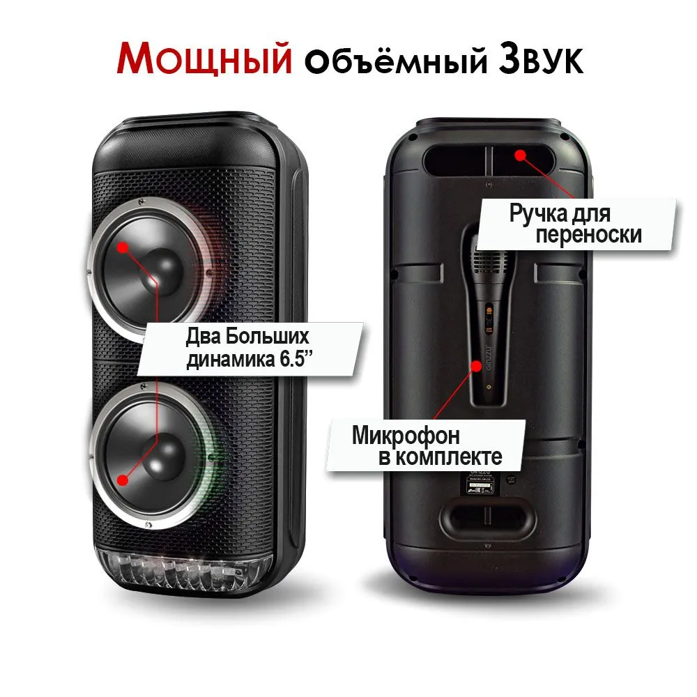 Портативная акустика Ginzzu GM-235, 400 Вт, USB, Bluetooth, 1275420 купить  в Новосибирске в интернет-магазине e2e4