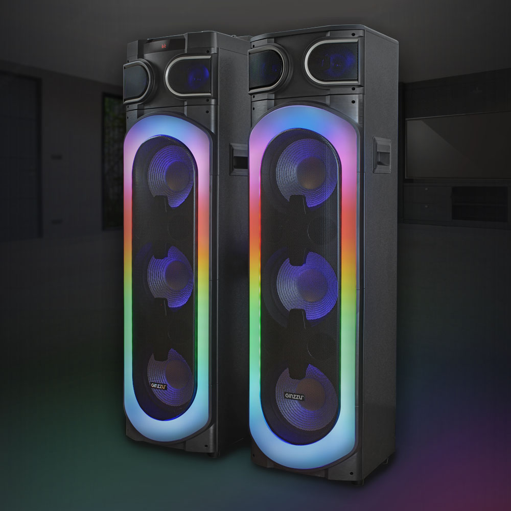 

Портативная акустика 2.0 Ginzzu GM-322, FM, AUX, USB, microSD, Bluetooth, подсветка, черный (GM-322), GM-322