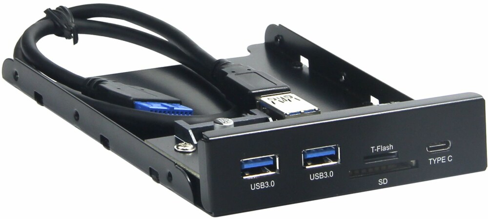 Планка портов Gembird FP3.5-USB3-2A1C-CR, 2 порта USB 3.0/порт USB-C и кардридер для SD/microSD, черный (FP3.5-USB3-2A1C-CR)