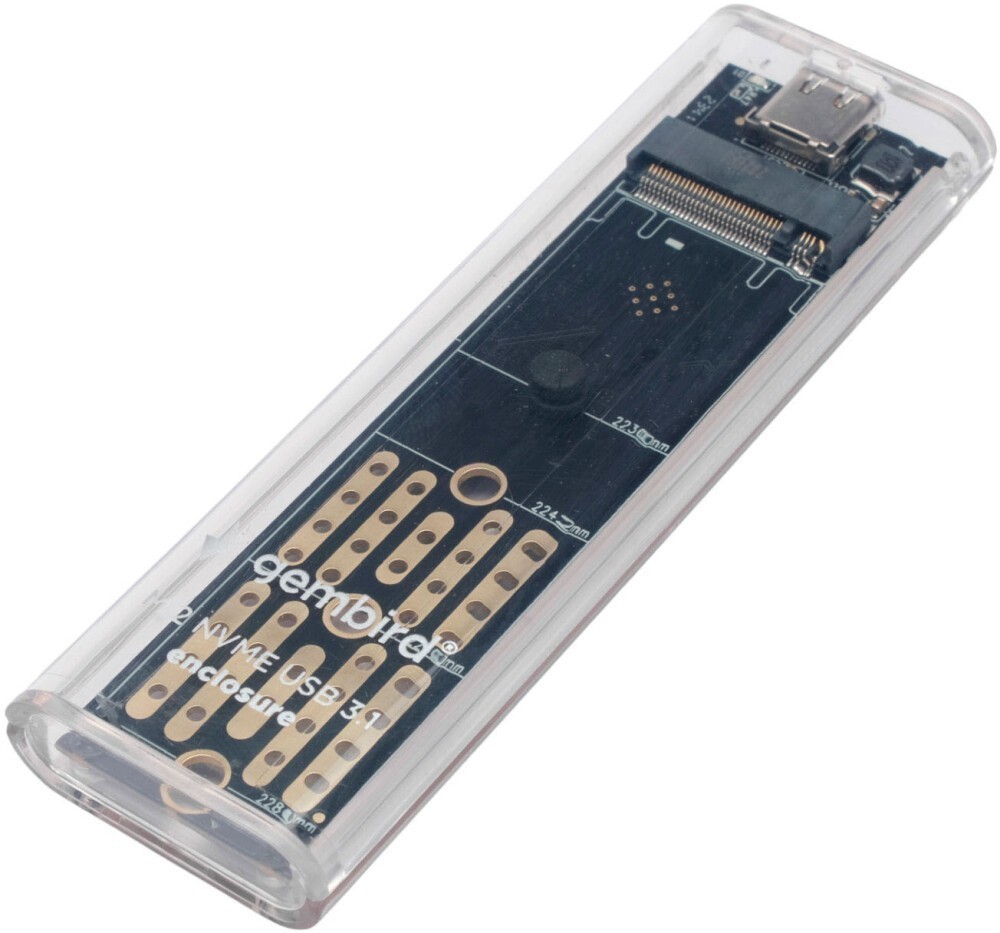 Внешний бокс Gembird EEM2-NVME-2, 1xM.2 NVMe, прозрачный