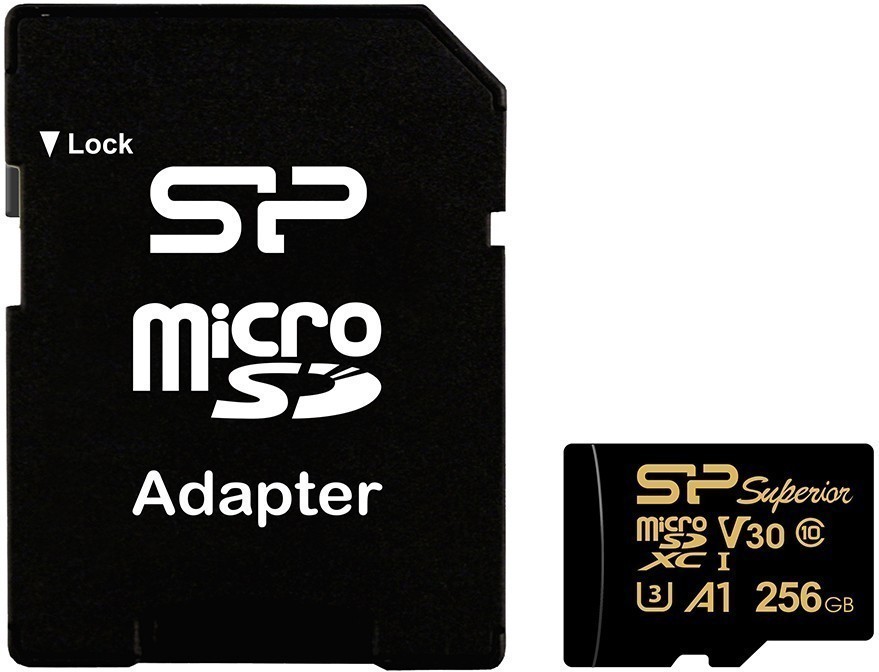 

Карта памяти 256Gb microSDHC Silicon Power Superior Golden Class 10 UHS-I U3 V30 A1 + адаптер (SP256GBSTXDV3V1GSP)