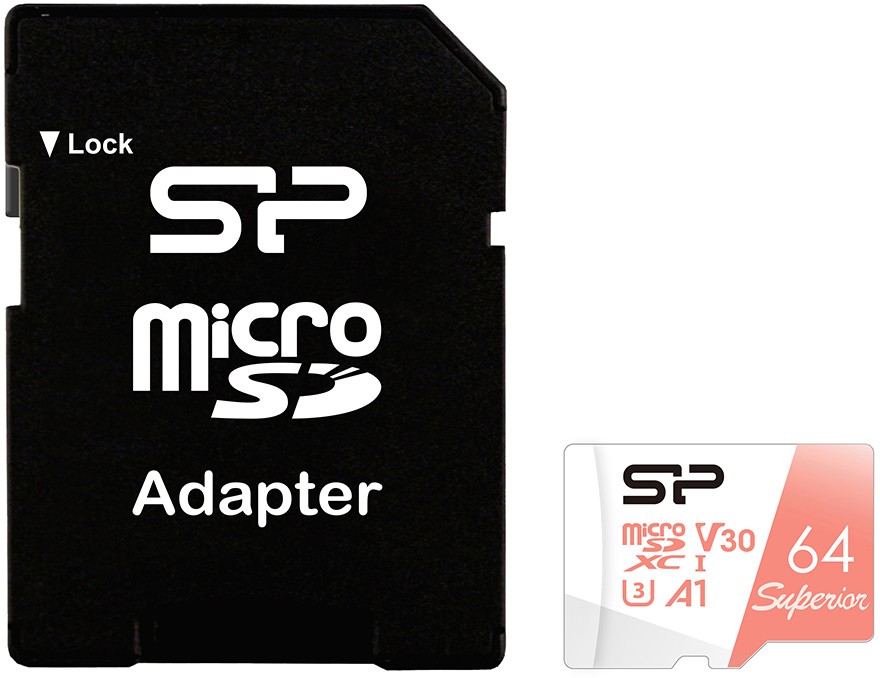 Карта памяти 64Gb microSDXC Silicon Power Superior Class 10 UHS-I U3 V30 A1 + адаптер (SP064GBSTXDV3V20SP)