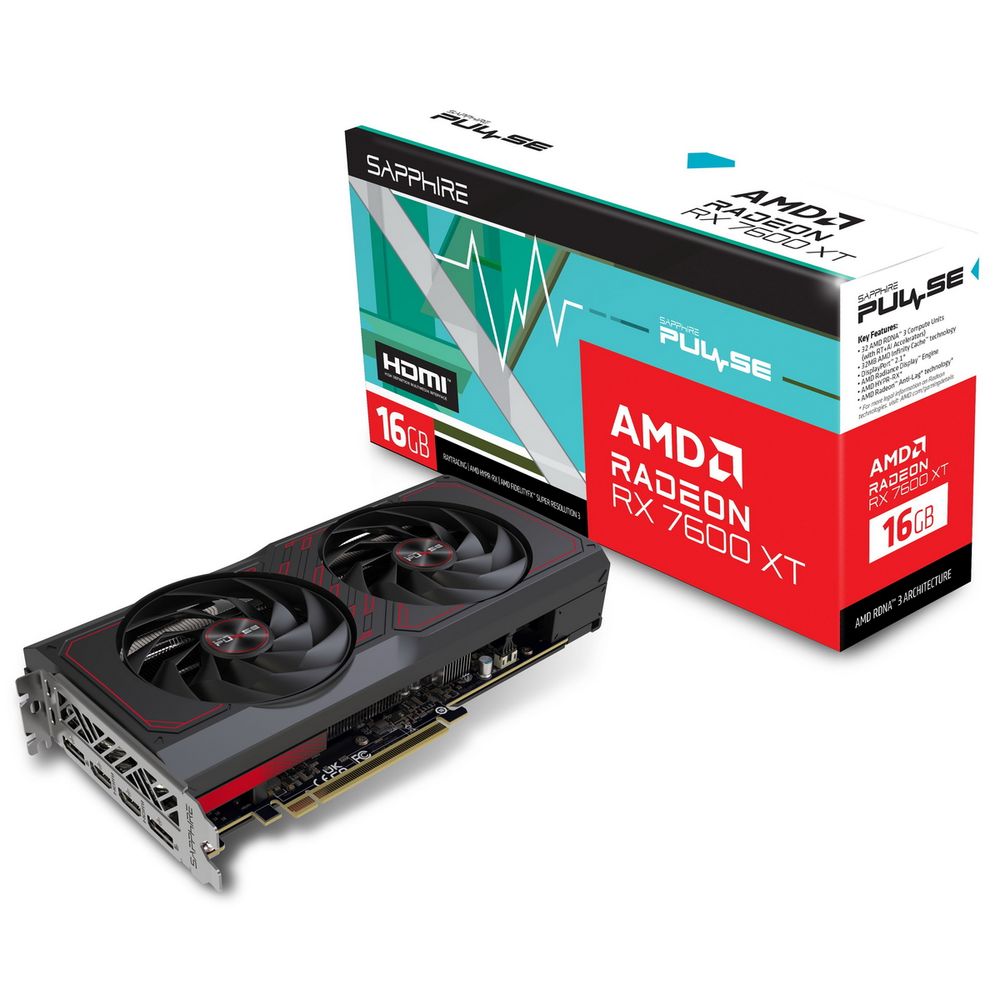 Видеокарта Sapphire AMD Radeon RX 7600XT PULSE GAMING OC , 16Gb DDR6, 128 бит, PCI-E, HDMI, 3DP, Retail (11339-04-20G)