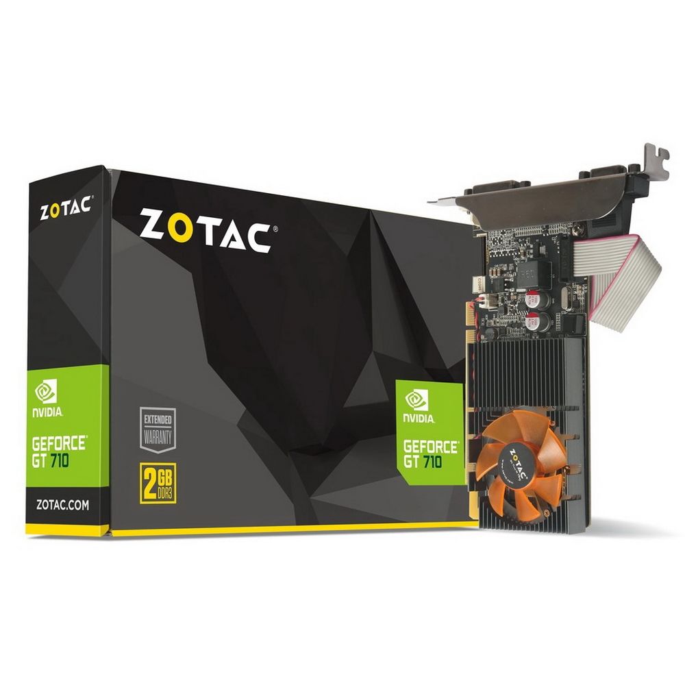 Видеокарта ZOTAC NVIDIA GeForce GT 710, 2Gb DDR3, 64 бит, PCI-E, VGA, DVI, HDMI, Retail (ZT-71310-10L)