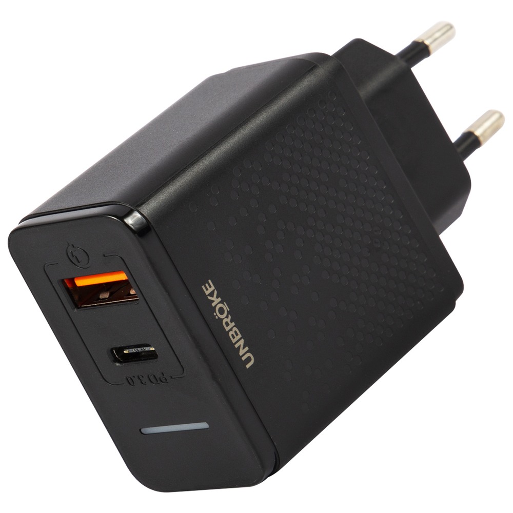 

Сетевое зарядное устройство UNBROKE UN-1 18 Вт, USB, EU, USB type-C, Quick Charge, PD, черный, UN-1
