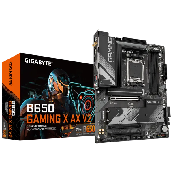 Материнская плата GIGABYTE B650 GAMING X AX V2, AM5, AMD B650, 4xDDR5 DIMM, 3PCI-Ex16, 4SATA3, 7.1-ch, 2.5GLAN, 6 USB 3.2, 2 USB Type-C, HDMI, DP, ATX, Retail