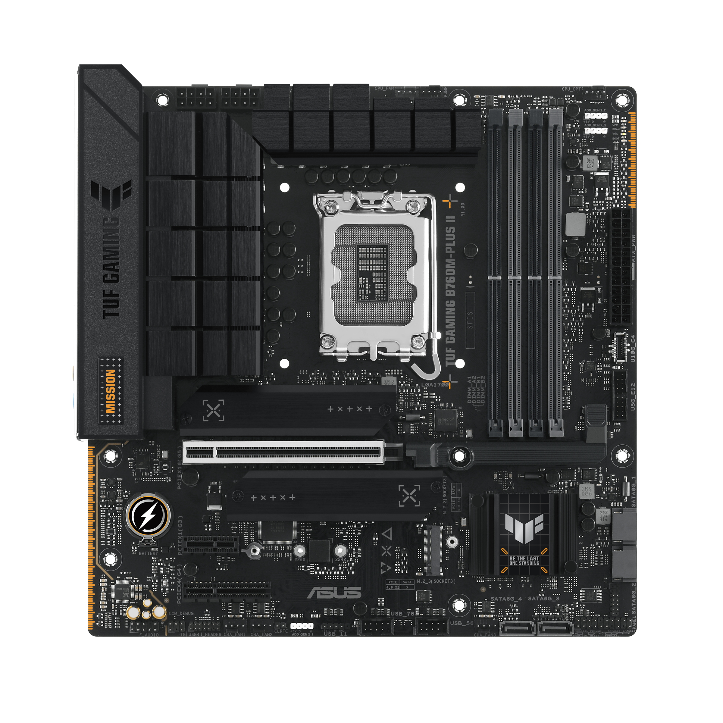 Материнская плата ASUS TUF GAMING B760M-PLUS II, Socket1700, Intel B760, 4xDDR5 DIMM, PCI-Ex16, 4SATA3, 7.1-ch, 2.5GLAN, 5 USB 3.2, 2 USB Type-C, HDMI, DP, mATX, Retail