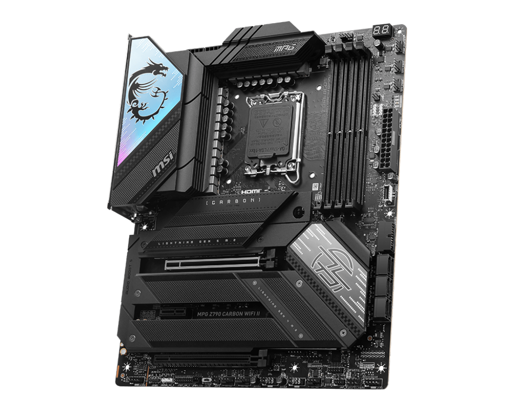 

Материнская плата MSI MPG Z790 CARBON WIFI II, Socket1700, Intel Z790, 4xDDR5 DIMM, 2PCI-Ex16, 6SATA3, 7.1-ch, 2.5GLAN, 10 USB 3.2, 3 USB Type-C, HDMI, ATX, Retail, MPG Z790 CARBON WIFI II