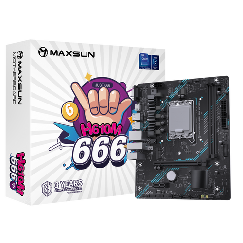 Материнская плата MaxSun MS-H610M 666 WIFI6 D5, Socket1700, Intel H610, 2xDDR5 DIMM, PCI-Ex16, 4SATA3, 5.1-ch, GLAN, 4 USB 3.2, VGA, HDMI, mATX, Retail