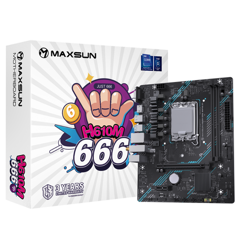 

Материнская плата MaxSun MS-H610M 666 WIFI6 D5, Socket1700, Intel H610, 2xDDR5 DIMM, PCI-Ex16, 4SATA3, 5.1-ch, GLAN, 4 USB 3.2, VGA, HDMI, mATX, Retail, MS-H610M 666 WIFI6 D5