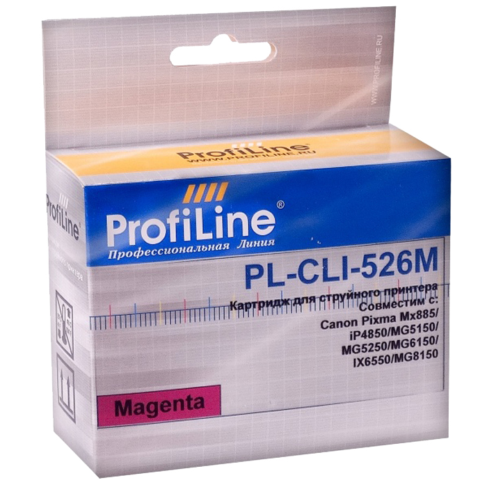 

Картридж струйный ProfiLine PL-CLI-526M (CLI-526M), пурпурный, совместимый, 500 страниц, для Canon IP4850/MG5150/MG5250/MG6150/MG8150