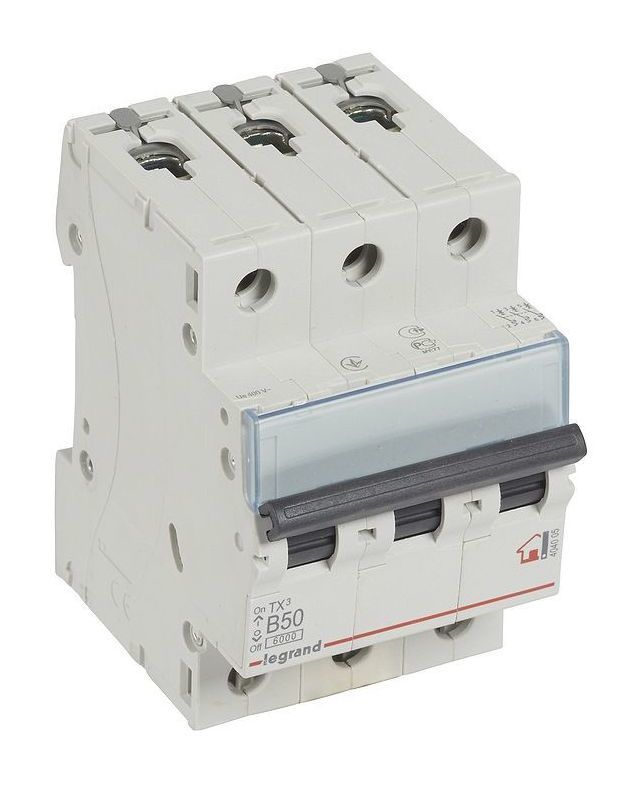

Выключатель автоматический Legrand TX3 трехполюсный (3P/3П) 50А B 6кА (404005)