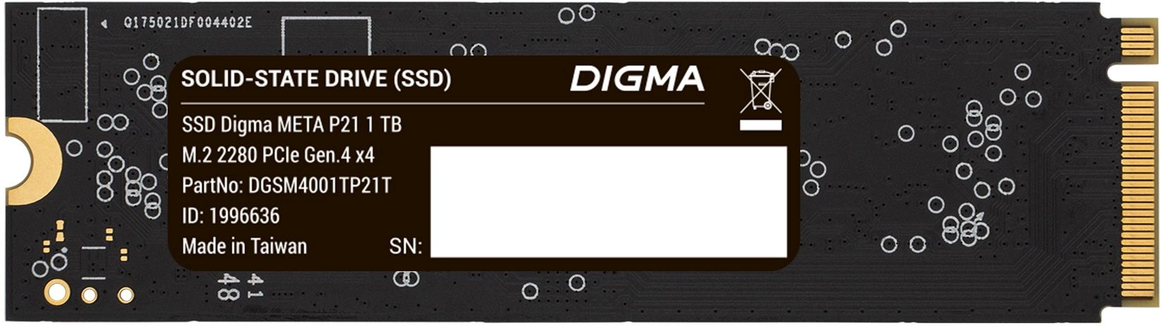 

Твердотельный накопитель (SSD) Digma 1Tb Meta P21, 2280, M.2, NVMe (DGSM4001TP21T) Retail