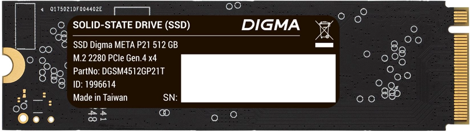Твердотельный накопитель (SSD) Digma 512Gb Meta P21, 2280, M.2, NVMe (DGSM4512GP21T) Retail - фото 1