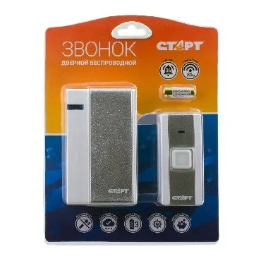 

Звонок беспроводной СТАРТ 001, с одной кнопкой, белый/серебристый (12654_), 001