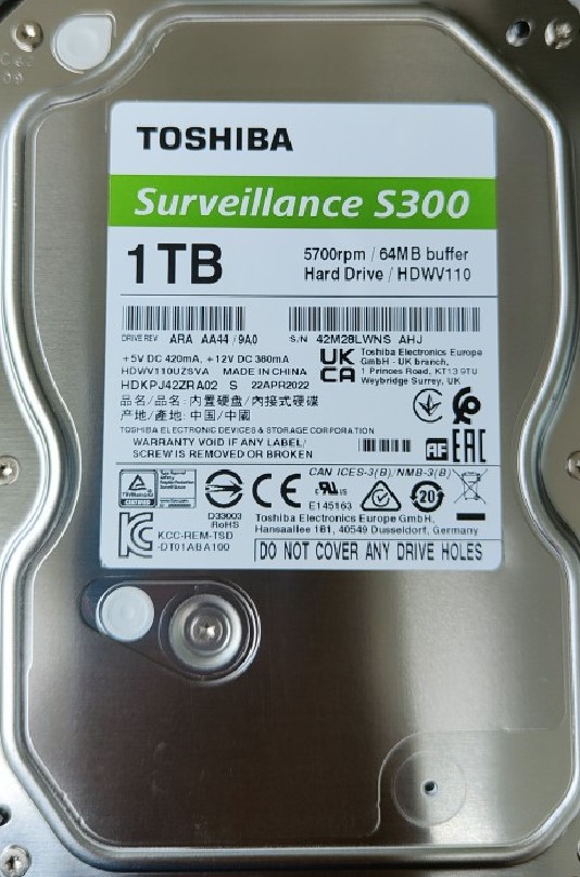 

Жесткий диск (HDD) Toshiba 1Tb S300 Surveillance, 3.5", 5700rpm, 64Mb, SATA3 (HDKPJ42ZRA02)