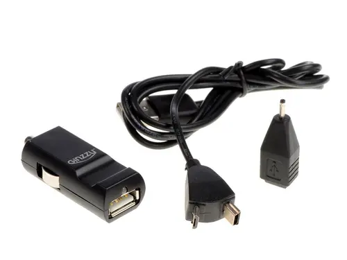 Автомобильное зарядное устройство GINZZU GA-4110UB/S2, USB, 2.1А, кабель micro/miniUSB 1м + переходник для Nokia, черный (GA-4110UB/S2)