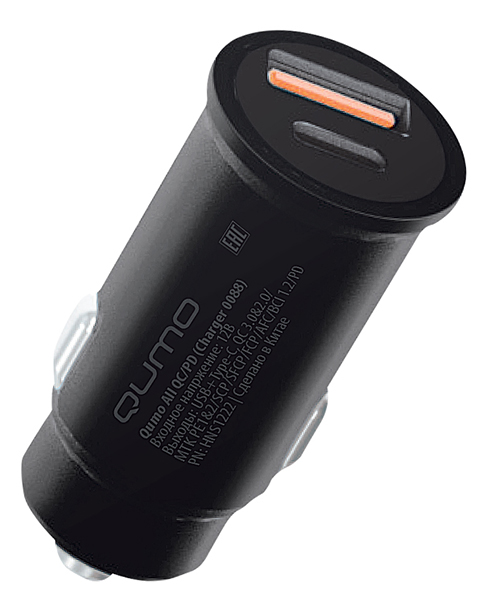 Автомобильное зарядное устройство Qumo All QC/PD Charger 0088, USB, 1xUSB Type C, 3.4А, 20 Вт, QC, PD, черный (Charger 0088)