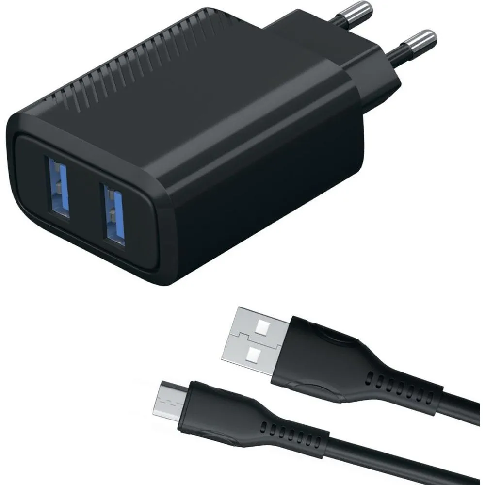 

Сетевое зарядное устройство Red Line NT-5, 2xUSB, EU, черный (УТ000036407), кабель micro USB, NT-5