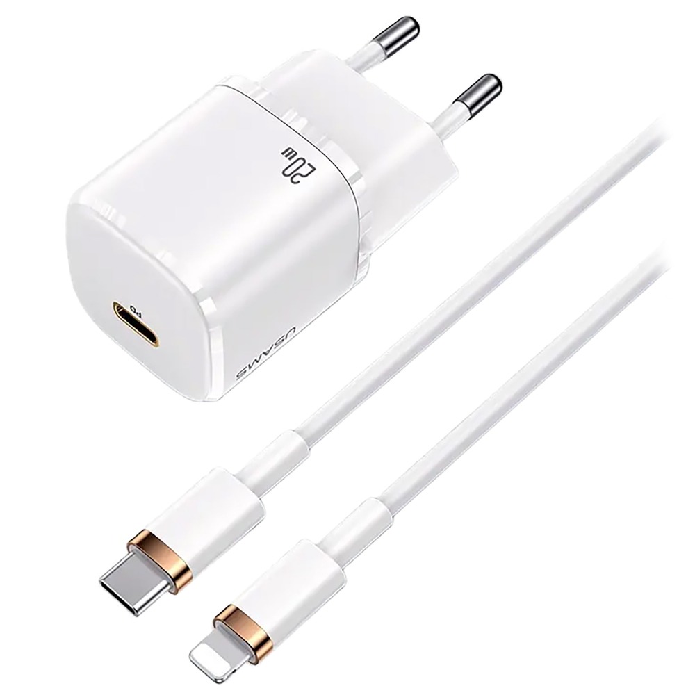 

Сетевое зарядное устройство USAMS Fast T36 20 Вт, EU, USB type-C, Quick Charge, PD, белый (XFKXLOGTL02), кабель Lightning/Type-C, Fast T36