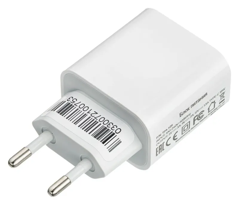 Сетевое зарядное устройство Pitatel TPA-109 18 Вт, EU, USB type-C, белый (TPA-109)