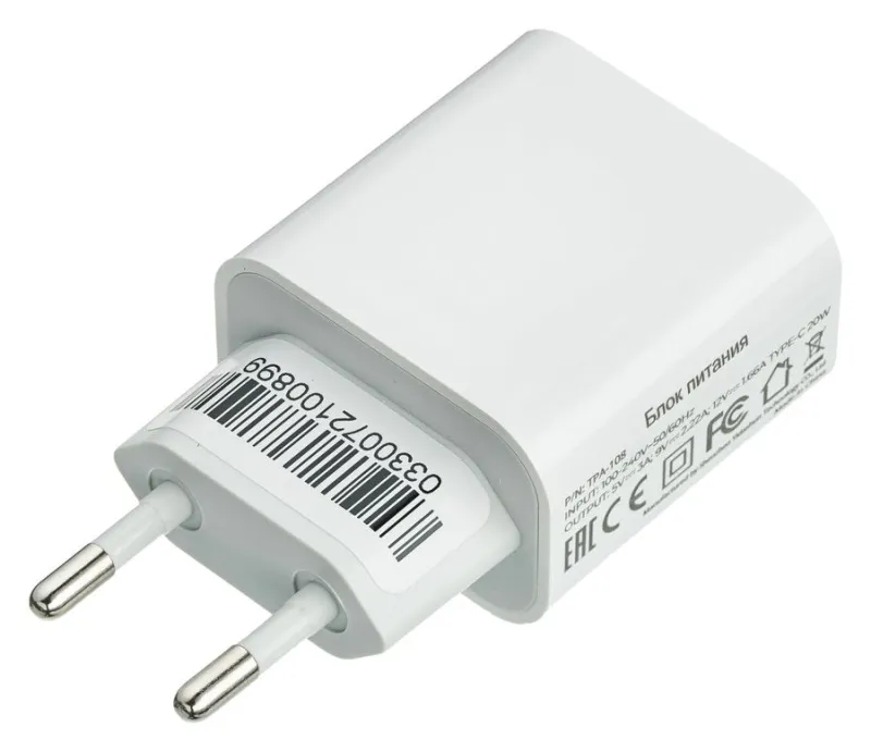 Сетевое зарядное устройство Pitatel TPA-108 20 Вт, EU, USB type-C, белый (TPA-108)