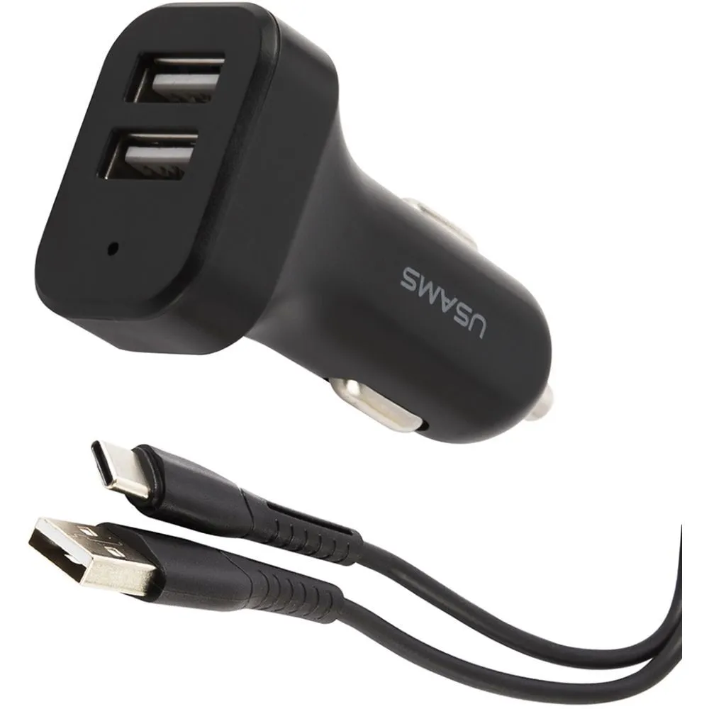 

Автомобильное зарядное устройство USAMS U35, 2xUSB, 2.1А, QC, кабель USB Type-C, черный (NTU35TC13TZ), U35