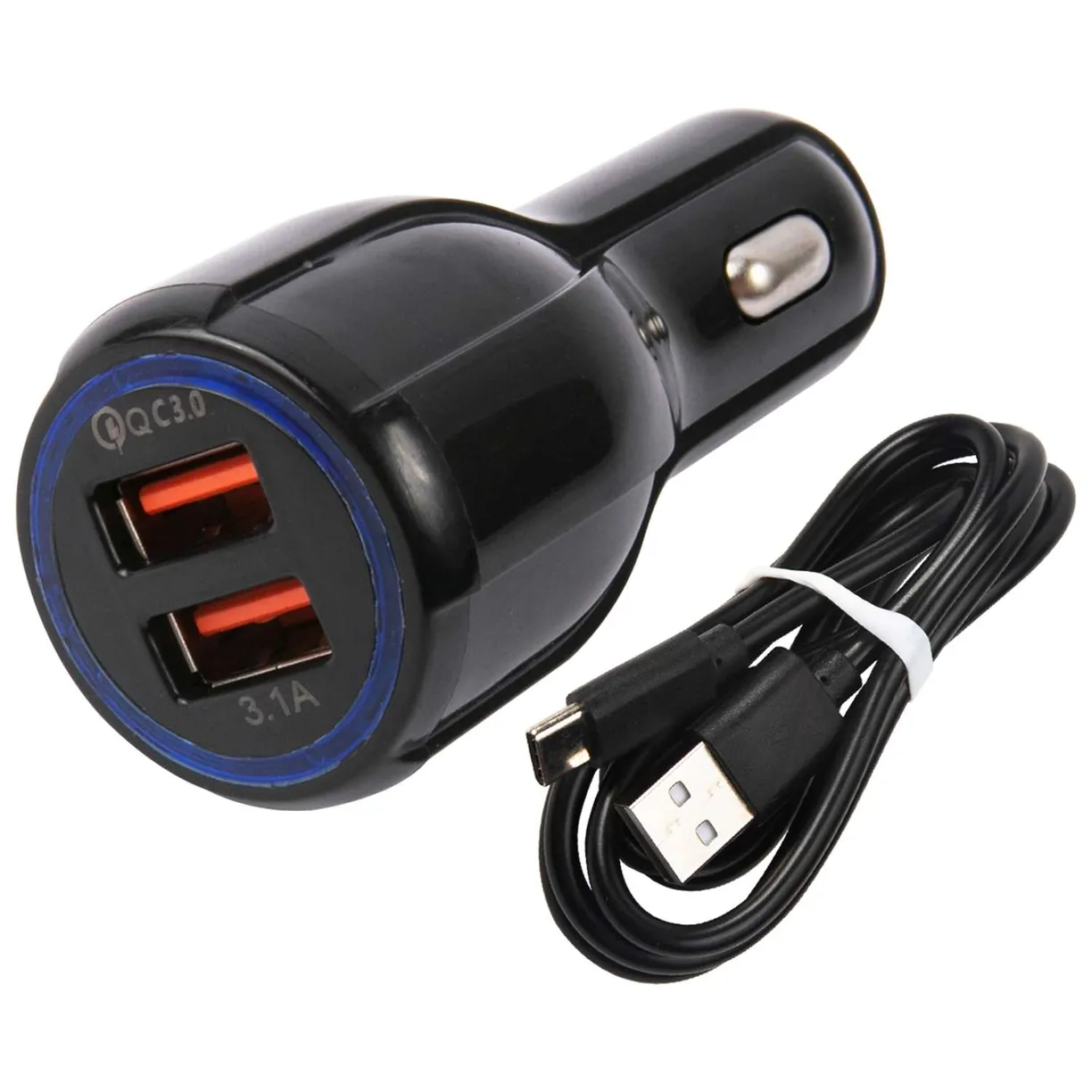 Автомобильное зарядное устройство mObility AC-17, 2xUSB, 3.1А, 18 Вт, QC, кабель USB Type-C, черный (УТ000024522)