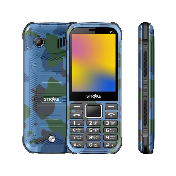 Мобильный телефон Strike P30, 2.8" 320x240 TN, 32Mb RAM, 32Mb, BT, 1xCam, 2-Sim, 2500 мА·ч, micro-USB, армейский зеленый б/у, после ремонта, следы эксплуатации, комплект полный